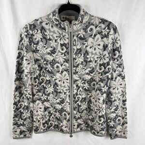 Vintage Neve Designs Gray Floral Wool Zip Up Cardigan Small Old Money Mature